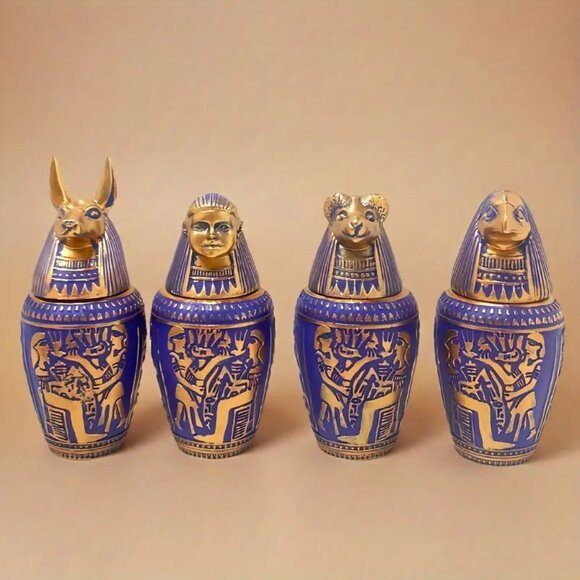 NWOT - Set of Four Ancient Egyptian Jar Sculptures - Featuring Hieroglyph - Picture 5 of 7